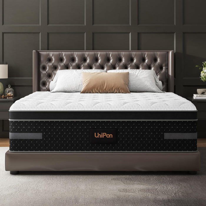UniPon Firm Queen Mattress, 14 Inch Hybrid Bed Mattresses for Back Pain Relief Extra Lumbar Support Motion Isolation with 760+ Pocket Springs, Fiberglass-Free 365 Night Trial