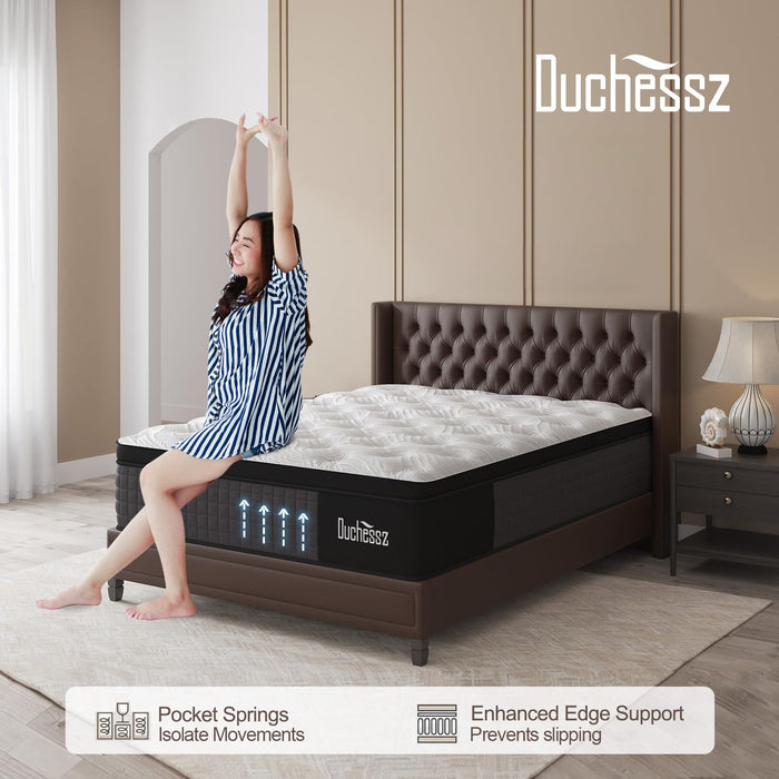 Duchessz Queen Mattress, 12 Inch Hybrid Mattresses with Gel Memory Foam and Individually Pocket Innerspring Mattresses Medium Firm for Motion Isolation, Edge Support, 100 Night Trial Black & White