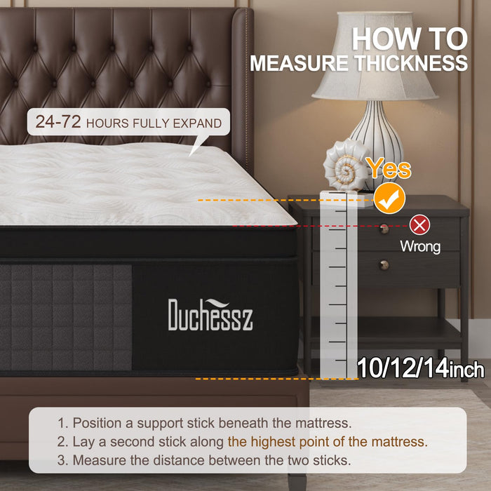 Duchessz Queen Mattress, 12 Inch Hybrid Mattresses with Gel Memory Foam and Individually Pocket Innerspring Mattresses Medium Firm for Motion Isolation, Edge Support, 100 Night Trial Black & White