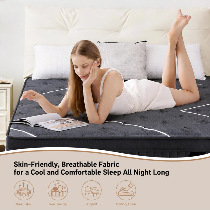 Queen Mattress, 14 Inch Queen Size Mattresses in a Box,Hotel-Level Luxury Upgraded Cooling Gel Memory Foam Upgraded Pocket Springs, Relieve Back Waist Pain, Zoned Support Medium Firm,365-Night Trial