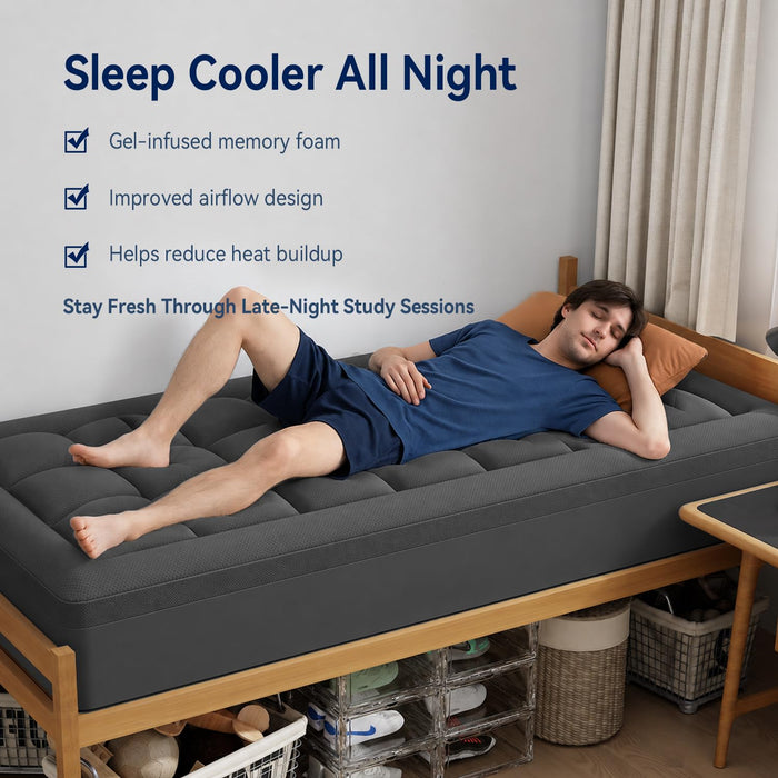 ELEMUSE Twin XL College Dorm Essentials 3 Inch Memory Foam Mattress Topper