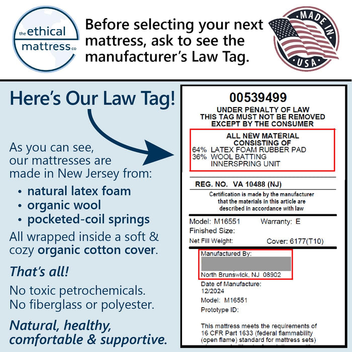 Ethical Mattress CO 10" Toxin-Free Hybrid Mattress, Made in The USA with Organic Cotton, Wool, Latex & Pocketed Coils (No Fiberglass or Polyfoams) Comfortable & Supportive Bed-in-Box - Twin Size