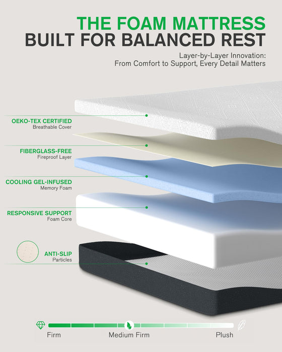 Life Balance Queen Size Mattress, 10 Inch Cooling-Gel Memory Foam Mattress Made in USA, CertiPUR-US Certified Mattresses in a Box, Medium Firm, Pressure Relief, Motion Isolation, CY-10-Q-V