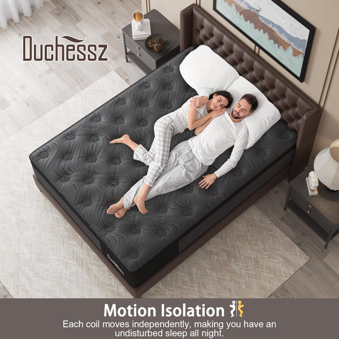 Duchessz Queen Mattress, 14 Inch Hybrid Mattresses Black with Gel Memory Foam and Individually Pocket Innerspring Euro Top Medium Firm for Motion Isolation, Edge Support, 100 Night Trial