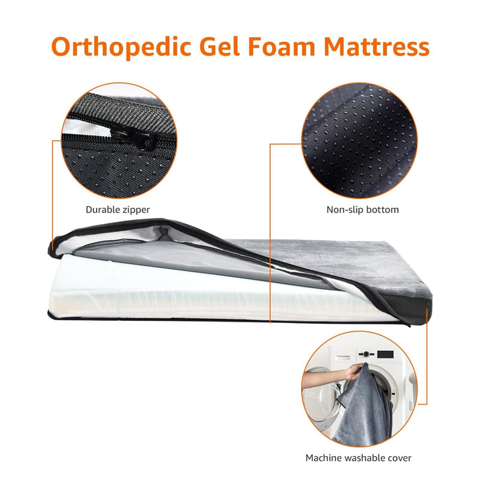 Amazon Basics Washable Dog Bed with Cooling Gel Memory Foam, Pressure-Relief Support for Dogs up to 50lbs, Non-Slip Bottom, Removable Cover, Large (35" x 22"), Grey