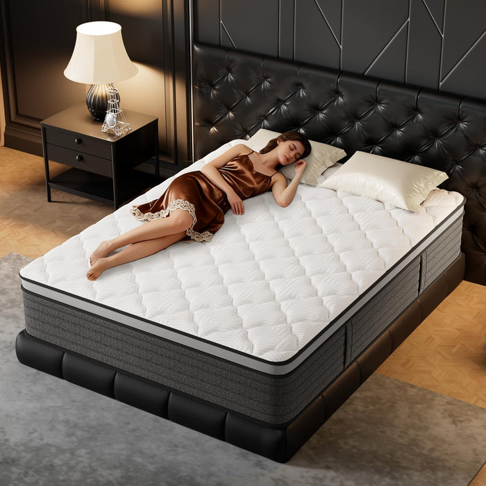 PUBPLON Queen Mattress 14 Inch Hybrid Queen Size-Gel Memory Foam Mattress in a Box, Individually Wrapped Pocket Spring, Pressure Relief Edge Support, Medium Firm