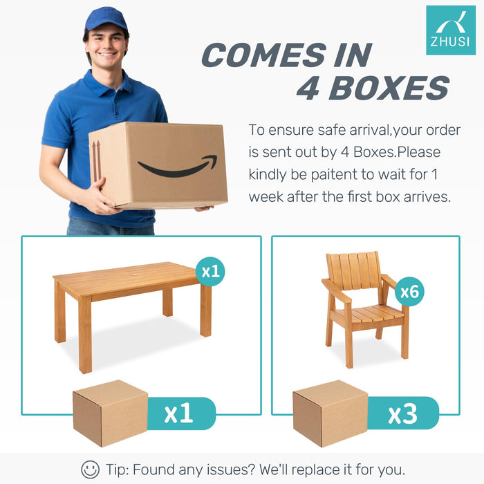 ZHUSI Patio Table and Chairs Set, Outdoor Table and Chairs,HDPE Outdoor Dining Set with Umbrella Hole for Backyard, Poolside, Porch 6 Armchairs