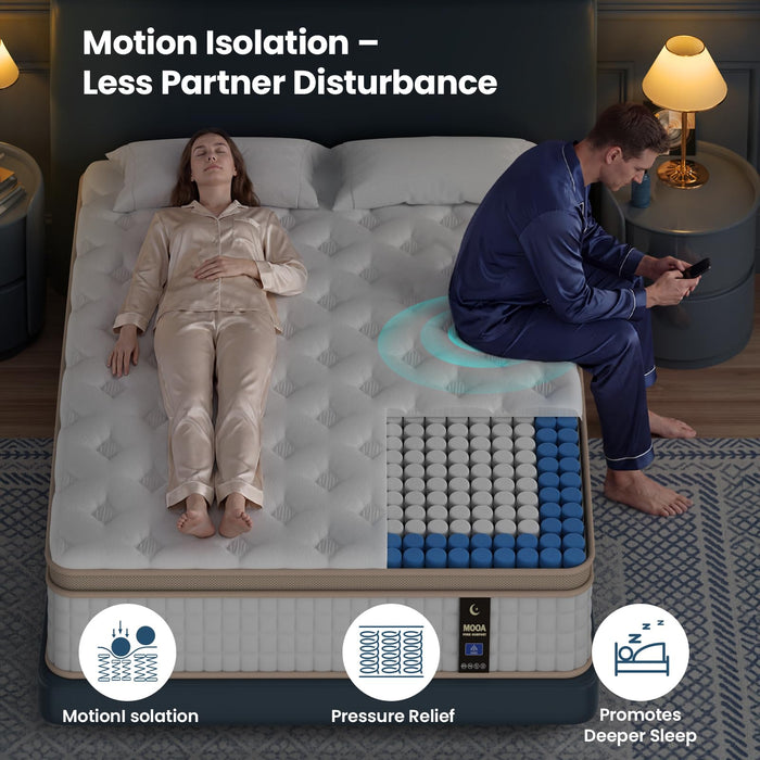 MOOA Queen Mattress, 12 Inch Cooling Hybrid Mattress in a Box, Medium Firm