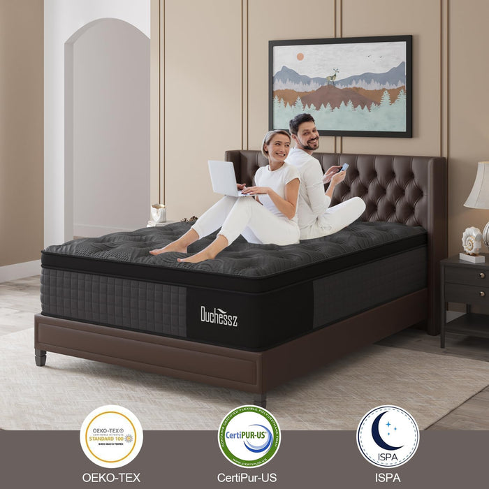 Duchessz Queen Mattress, 14 Inch Hybrid Mattresses Black with Gel Memory Foam and Individually Pocket Innerspring Euro Top Medium Firm for Motion Isolation, Edge Support, 100 Night Trial