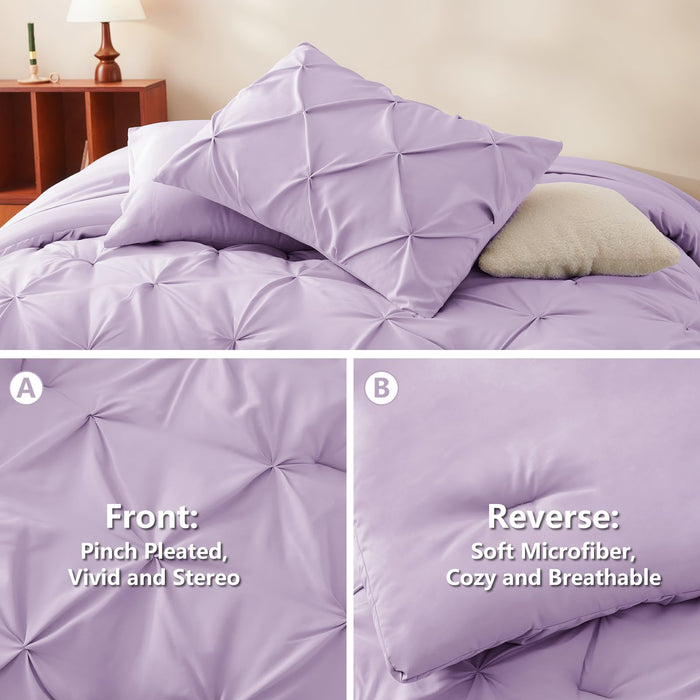 CozyLux Twin XL Comforter Set Lavender, 5 Pieces Pintuck Bed in a Bag