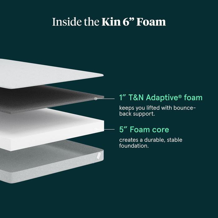 Kin By Tuft & Needle Firm 6" Twin Adaptive Foam Mattress in a Box, Cooling Pressure Relief, Balanced Support, 100 Night Trial, Fiberglass-Free, CertiPUR-US, 10-Year Limited Warranty