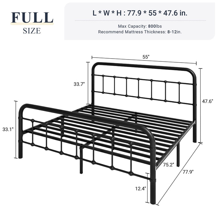 Allewie Full Metal Bed Frame with Victorian Iron-Art Headboard, Black