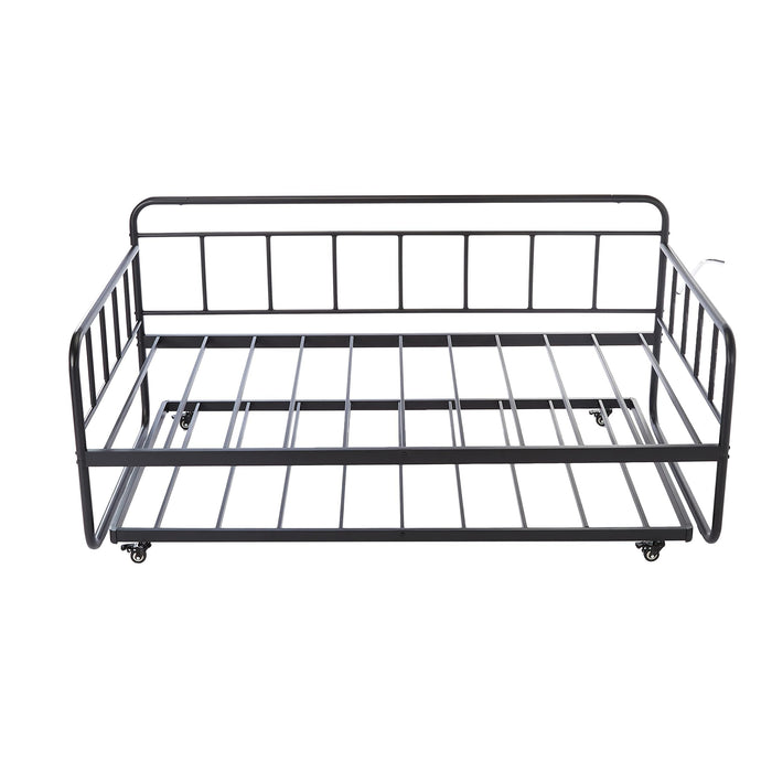 Amazon Basics Twin Daybed and Trundle Bed Frame Set, Space Saving Steel Slat Support, Easy Assembly, Twin Size, Black, 77.3 x 40 x 35.4 in