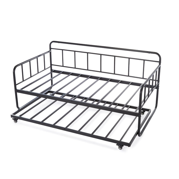 Amazon Basics Twin Daybed and Trundle Bed Frame Set, Space Saving Steel Slat Support, Easy Assembly, Twin Size, Black, 77.3 x 40 x 35.4 in