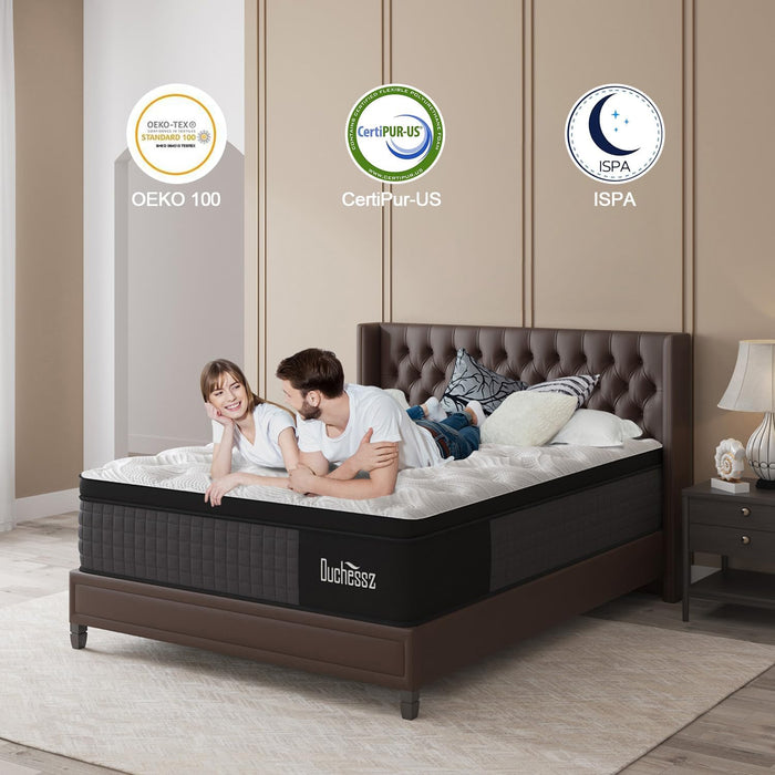 Duchessz Queen Mattress, 12 Inch Hybrid Mattresses with Gel Memory Foam and Individually Pocket Innerspring Mattresses Medium Firm for Motion Isolation, Edge Support, 100 Night Trial Black & White