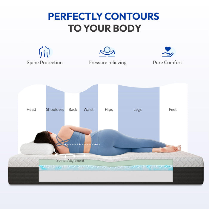 Gelsea Queen Mattress 10 Inch for Cool Sleep & Pressure Relief, Gel-Infused Green Tea Memory Foam, Medium Plush Support with Egg-Crate Design, CertiPUR-US Certified, Fiberglass Free Bed in a Box
