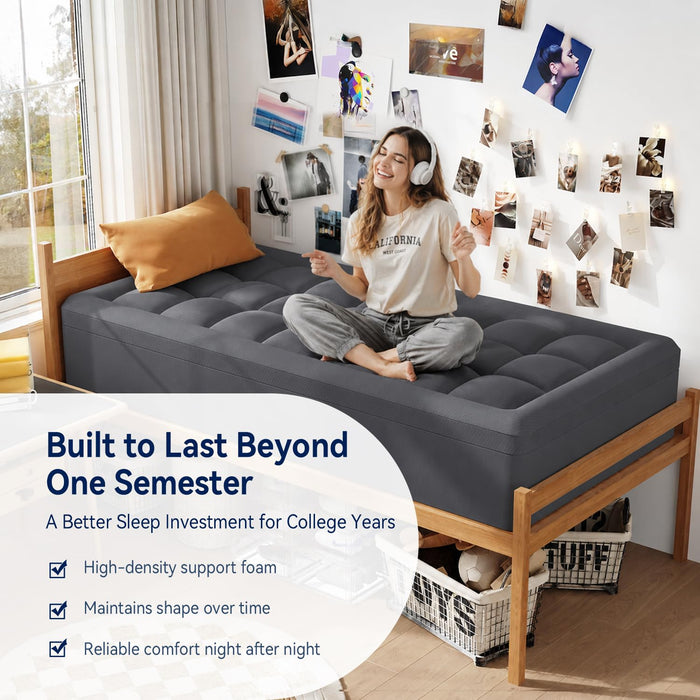 ELEMUSE Twin XL College Dorm Essentials 3 Inch Memory Foam Mattress Topper