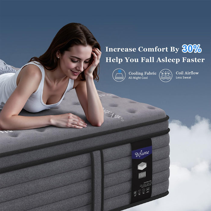 Queen Mattress 14 Inch, Hotel Luxury Hybrid Queen Size Mattress In A Box, Extra Enhanced Support, Relieve Back & Waist Pain, Cooling Sleep, Fiberglass-Free, CertiPUR-US, 365-Night Trial, Medium Firm