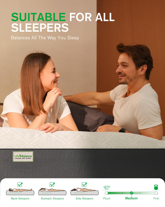 Life Balance Queen Size Mattress, 10 Inch Cooling-Gel Memory Foam Mattress Made in USA, CertiPUR-US Certified Mattresses in a Box, Medium Firm, Pressure Relief, Motion Isolation, CY-10-Q-V