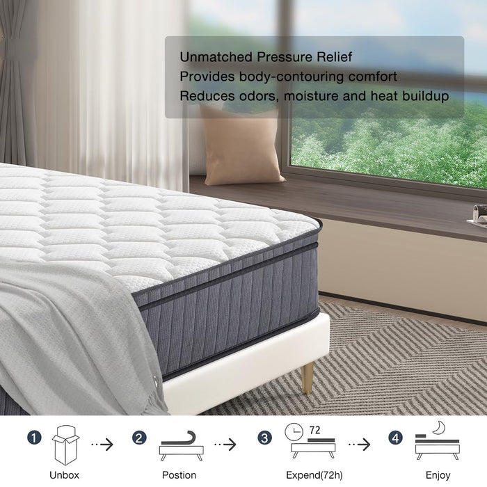 AirYoung 12 inch Full Mattress, Memory Foam Hybird Pocket Coil Full Mattress, Motion Isolation Pressure Relief Strong Edge Support, Medium Firm, with CertiPUR-US Certified