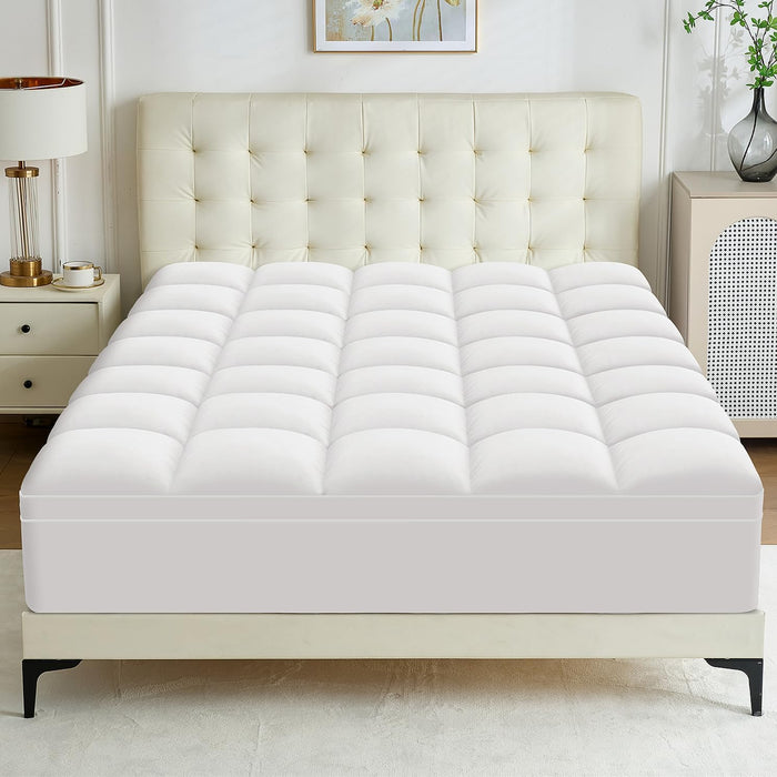 TESIONE Queen Mattress Topper - Extra Thick Mattress Pad Cover - Pillow Top with Soft Breathable Spiral Fiber Filling, 8-21 Inch Deep Pocket, Cooling, White