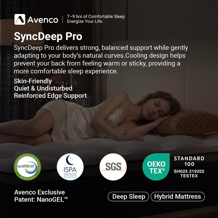 Avenco Queen Size Mattress 10 Inch, Hybrid Queen Mattress in a Box, Fiberglass-Free Pocket Spring & Gel Memory Foam, Cooling Pressure Relief, Edge Support, Medium Firm, CertiPUR-US