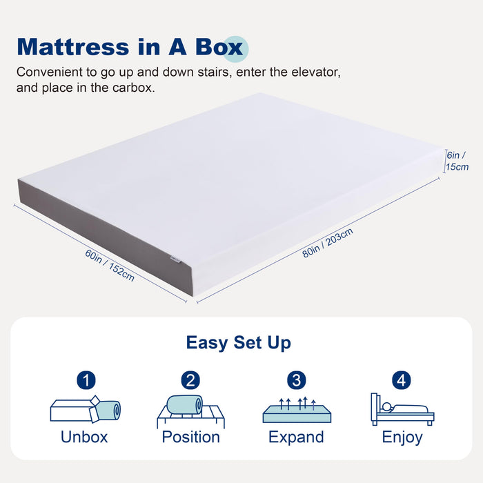 Amazon Basics Breathable Memory Foam Mattress, Soft Plush Feel, 6 Inch, Queen, White/Grey, 80 x 60 x 6 inches (LxWxH)