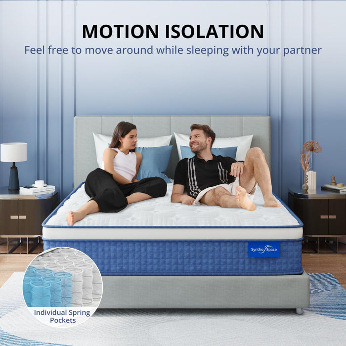 SynthoSpace Queen Mattress 12 Inch Hybrid Mattress in a Box, Medium Firmness, Foam and Individual Pocket Springs for Motion Isolation & Pressure Relief, CertiPUR-US Certified, 60" x 80"