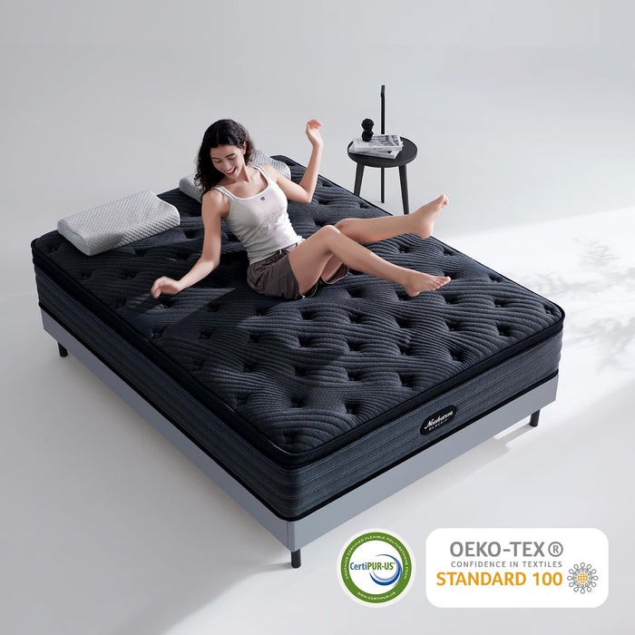 Full XL Mattress, 12 Inch Cooling Gel Memory Foam - Medium Firm Hybrid Mattress in a Box, Fiberglass-Free, Soft Knit Cooling Cover, Motion Isolation, CertiPUR-US Certified, 80''L x 54''W,Black