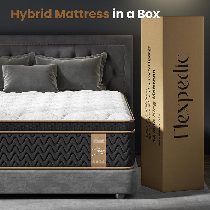 Firm Queen Mattress 14 Inch, Luxury Hotel Cooling Queen Size Hybrid Mattress in a Box, 7-Zones Individual Pocket Spring, Extra Hip/Shoulder/Lumbar Support, Fiberglass-Free, 365-Night Trial,CertiPUR-US
