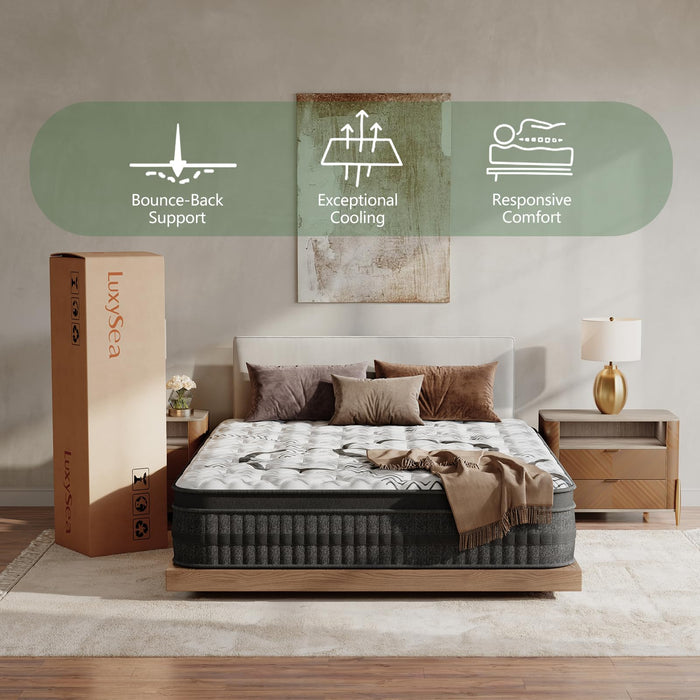 Luxysea Queen Mattress, 14 Inch Queen Size Mattresses in a Box, Memory Foam Hybrid Mattress, with Individual Pocket Spring for Motion Isolation & Silent Sleep, Pressure Relief, Plush Firmness
