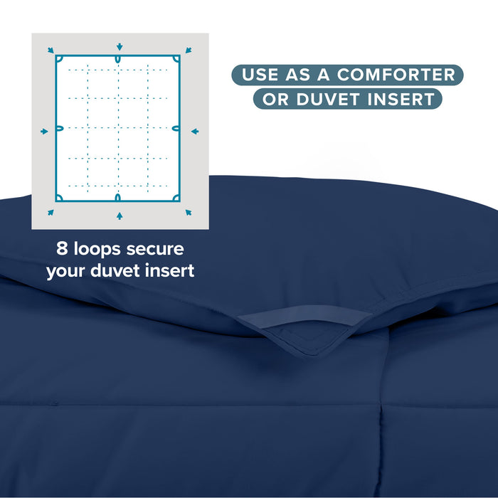 Bare Home Duvet Insert Comforter - Twin/Twin Extra Long - 8 Duvet Loops - Goose Down Alternative - Ultra-Soft - Premium 1800 Series - All Season Warmth - Bedding Comforter (Twin/Twin XL, Dark Blue)