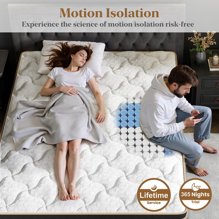 Queen Mattress 14 Inch, Cooling Hybrid Bed in a Box, Individual Pocket Springs, Motion Isolation, Targeted Hip/Shoulder/Lumbar Support, Fiberglass-Free, Ergonomic Zones, 365-Night Trial, CertiPUR-US
