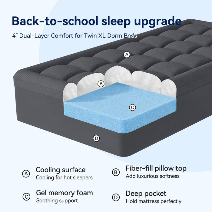 ELEMUSE Twin XL College Dorm Essentials 3 Inch Memory Foam Mattress Topper