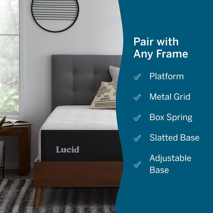 Lucid 12 Inch Memory Foam Mattress - Medium Plush Feel - Infused with Refreshing Bamboo Charcoal and Cooling Gel - Bed in a Box - Temperature Regulating - Pressure Relief - Breathable - Queen Size