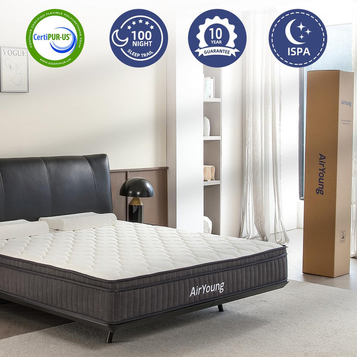 AirYoung 12 inch Full Mattress, Memory Foam Hybird Pocket Coil Full Mattress, Motion Isolation Pressure Relief Strong Edge Support, Medium Firm, with CertiPUR-US Certified