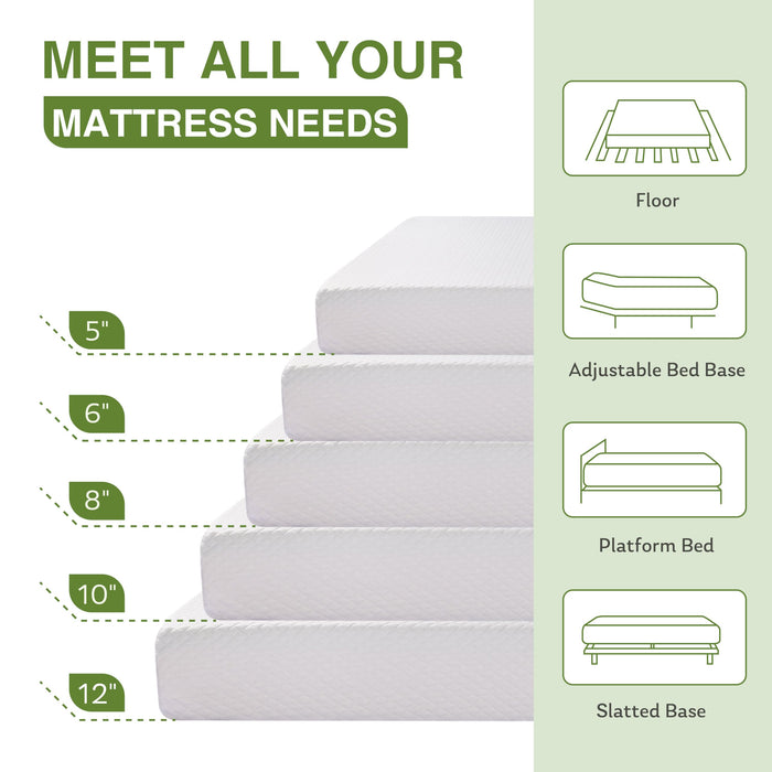 EGOHOME 12 Inch Queen Mattress, Memory Foam Mattress in a Box with Cooling Green Tea Gel, Relieve Pressure with Medium Support, CertiPUR-US Certified, 80''L x 60''W, White