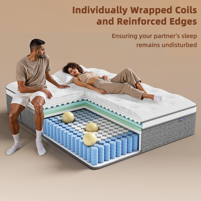 Mattress Queen Size, Medium Firm 12 Inch Mattress with Extra Lumbar & Shoulder Support, Hybrid Mattresses with Gel Memory Foam Pain Relief - Fiberglass Free - No Odor - 365 Night Trial