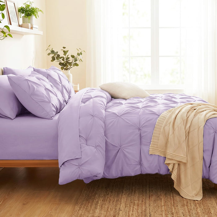 CozyLux Twin XL Comforter Set Lavender, 5 Pieces Pintuck Bed in a Bag
