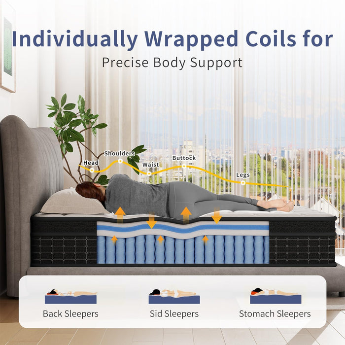 SupremeSleep Queen Mattress, 12 Inch Queen Size Mattresses in a Box, Individually Wrapped Pocket Coils for Isolate Motion,Pressure Relief, CertiPUR-US Certified, Support Comfort & Medium Firm