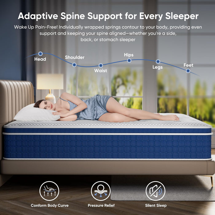 12 inch Queen Size Mattress 80"*60"*12" Hybrid Medium Firm Memory Foam in a Box with Pocket Springs CertiPUR US Extra Edge Support Anti-Sag Design Pressure Relief Queen Mattress