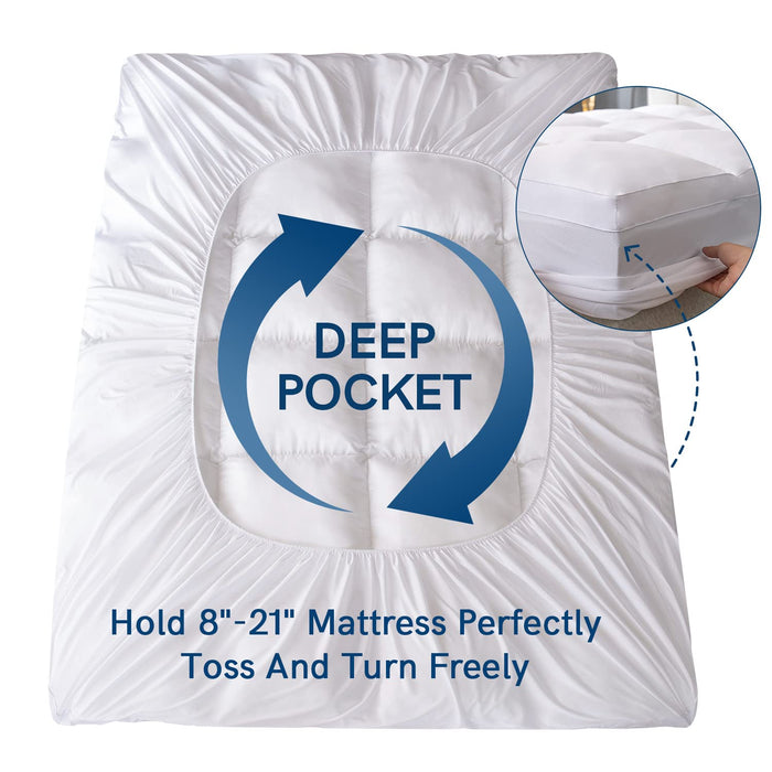 ELEMUSE RV King Mattress Topper for Back Pain, Extra Thick Mattress Pad Cover, Plush Soft Pillowtop with Elastic Deep Pocket, Overfilled Down Alternative Filling