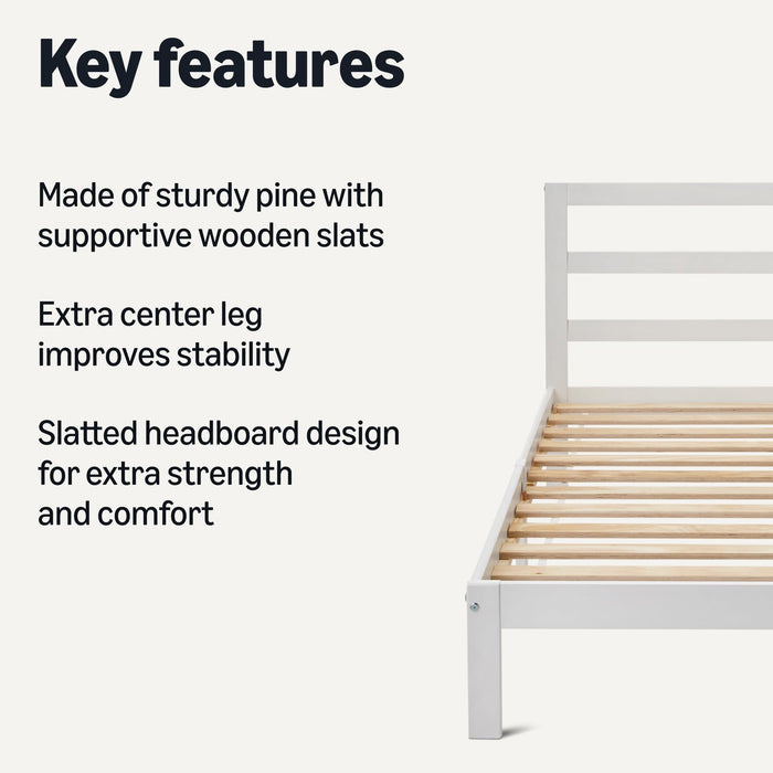 Amazon Basics Twin Bed Frame with Headboard, Solid Pine Wood with Bed Slats, Support, White