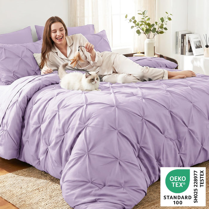 CozyLux Twin XL Comforter Set Lavender, 5 Pieces Pintuck Bed in a Bag