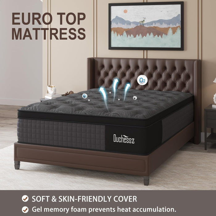 Duchessz Queen Mattress, 14 Inch Hybrid Mattresses Black with Gel Memory Foam and Individually Pocket Innerspring Euro Top Medium Firm for Motion Isolation, Edge Support, 100 Night Trial