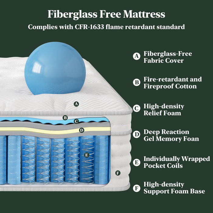 FP FLEXPEDIC Queen Mattress, 14 Inch Luxury Hybrid Mattresses, Fiberglass-Free Memory Foam Mattress in a Box, Individual Pocket Spring-Motion Isolation-Extra Edge Support,365 Nights Trial,CertiPUR-US