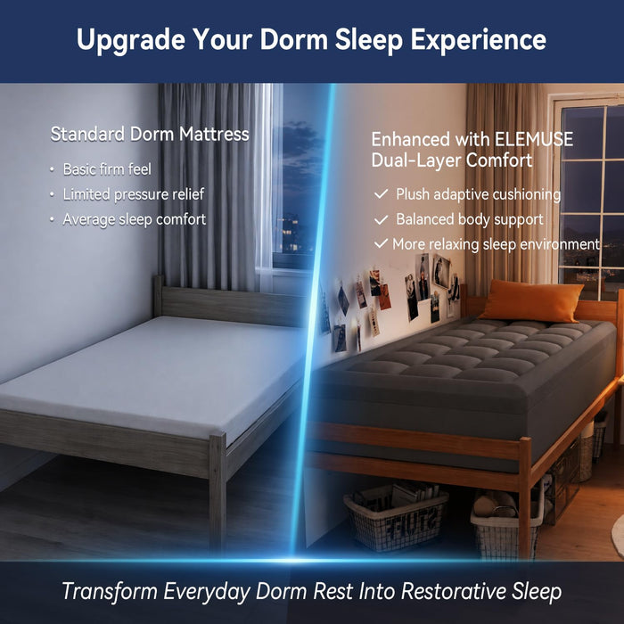 ELEMUSE Twin XL College Dorm Essentials 3 Inch Memory Foam Mattress Topper