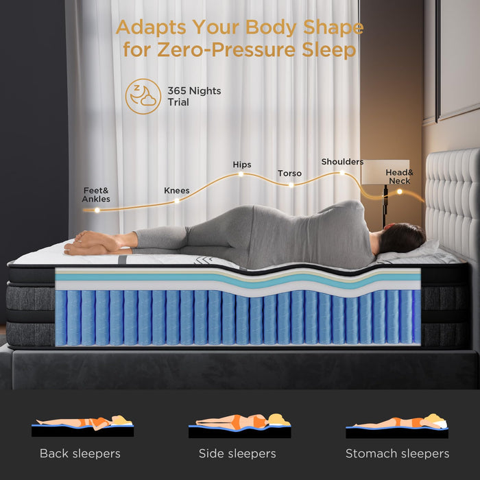 PUBPLON King Mattress 12 Inch Hybrid Mattresses Euro Top Medium Firm for Back & Lumbar Support, 365 Night Trial, Individual Pocket Spring Bed for Motion Isolation & Pressure Relief (12 Inch, King)