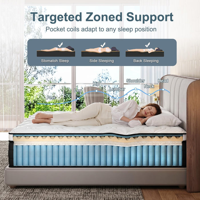 Queen Mattress, 12 Inch Hybrid Mattress in a Box with Individual Pocket Spring, Gel Memory Foam and Euro Top, Medium Firm Feel with Motion Isolation, Pressure Relief, Edge Support,Queen Size Black