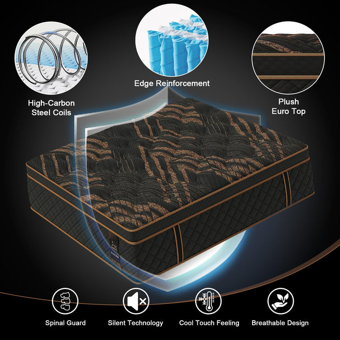 VISCOUNTESS Full Hybrid Mattress 14 Inch, Medium Mattress Euro Top for Back & Lumbar Support, Individual Pocket Spring for Motion Isolation & Pressure Relief